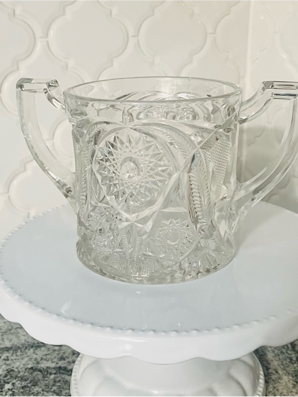 Vintage Cut Glass Double-Handled Sugar Bowl